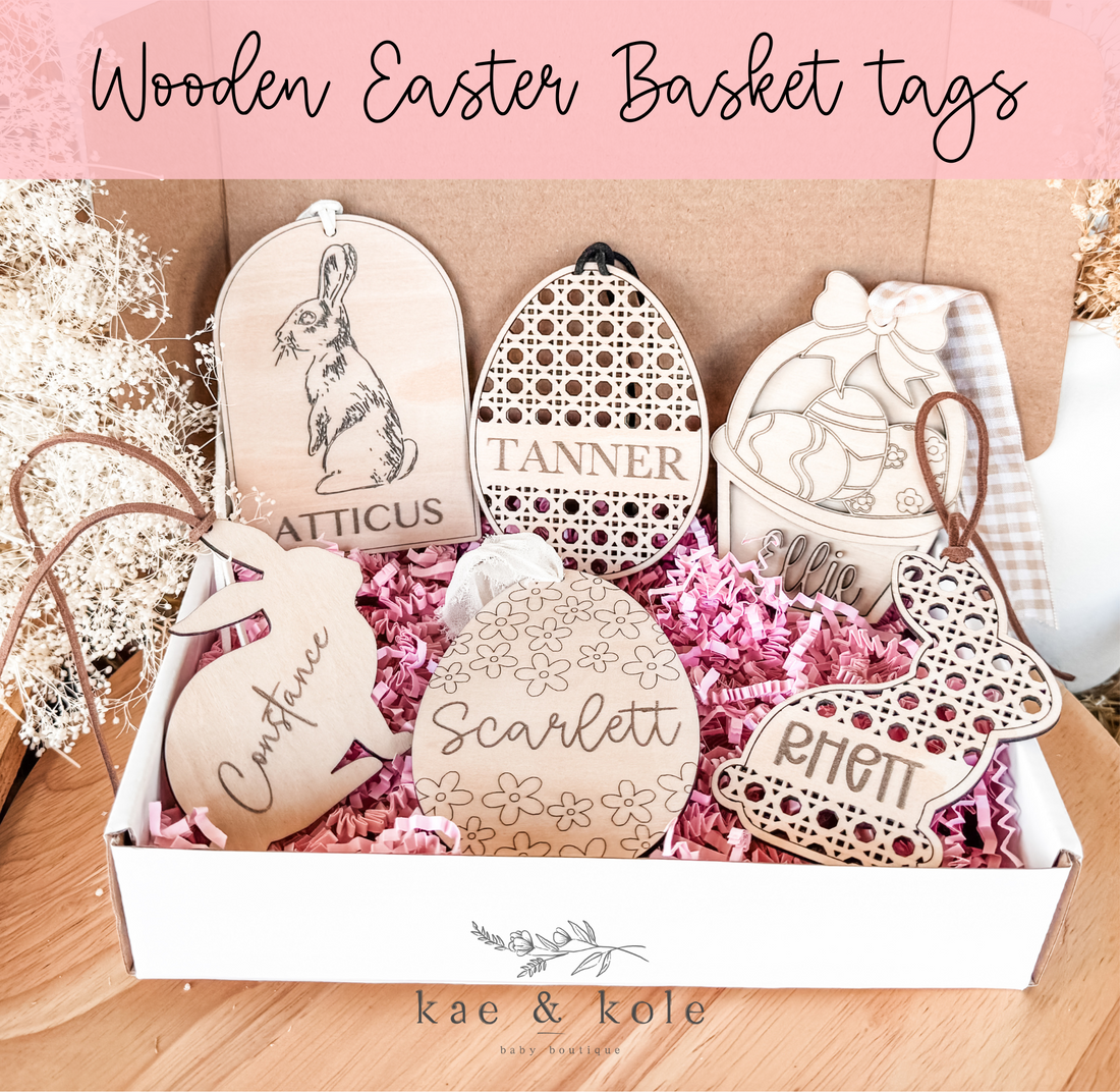 Custom Wooden Easter Tags | Basket Decor | Rattan Design Bunny Egg | Handmade Gifts | Name Tags