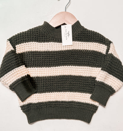 Green Knit Striped Sweater | Cozy Knit Sweater for Baby and Toddler | Christmas Gift | Warm and Stretchy