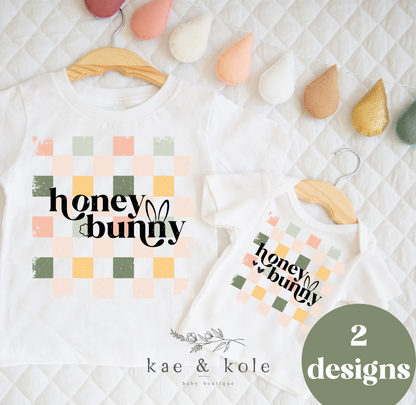 Easter Boho Checkered Toddler &amp; Baby Shirt - Honey Bunny