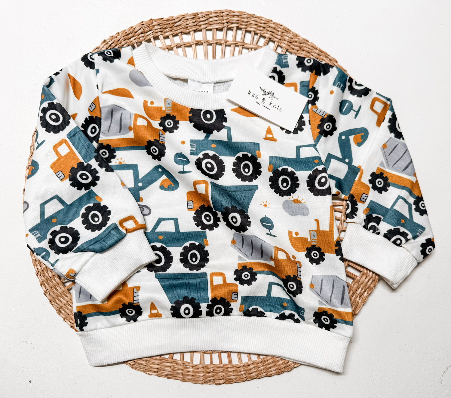 Construction Sweatshirt | Cozy Crewneck for Baby and Toddler | Christmas Gift | Light and Comfy | Tractor, Dump Truck, Excavator