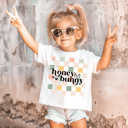 Easter Boho Checkered Toddler &amp; Baby Shirt - Honey Bunny