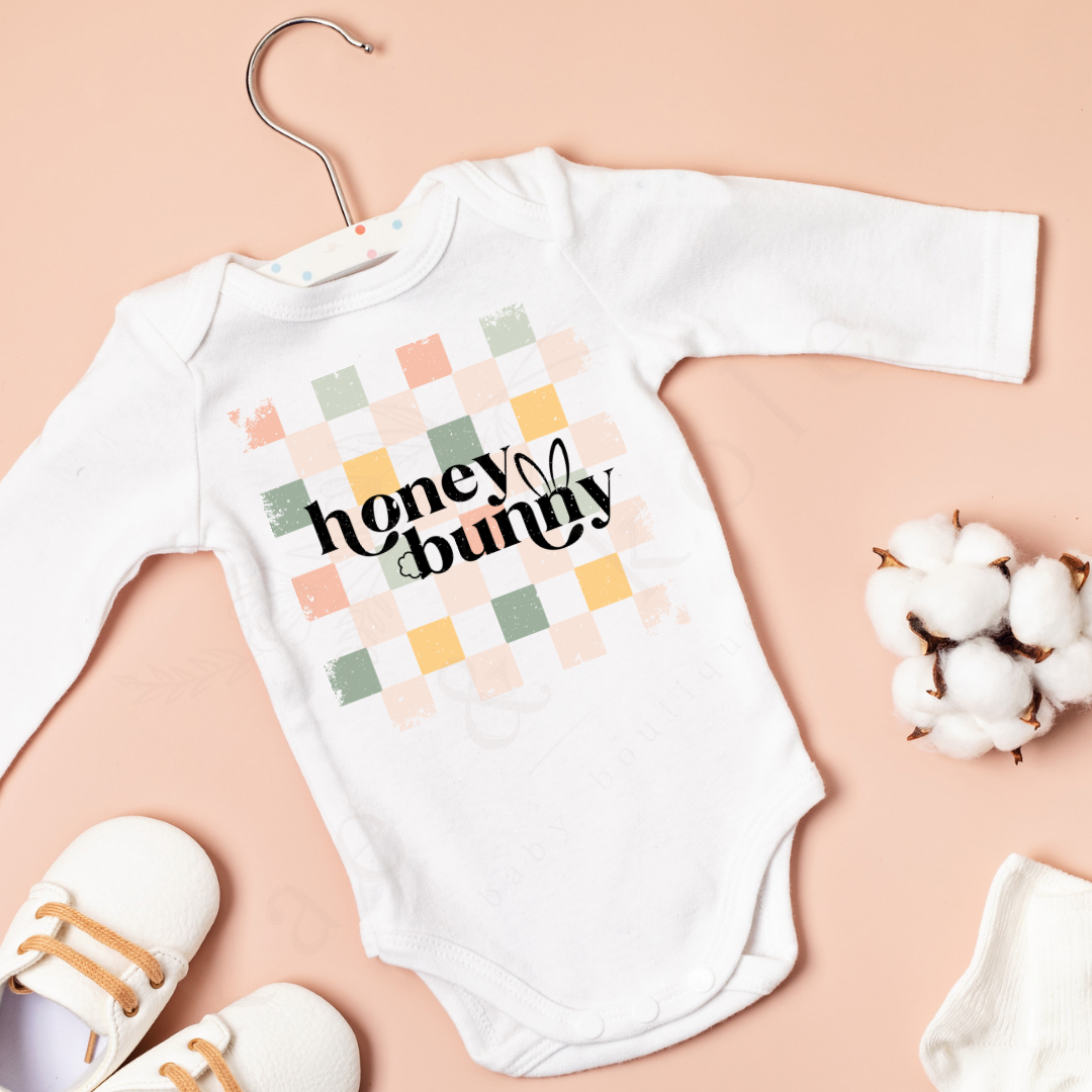 Easter Boho Checkered Toddler &amp; Baby Shirt - Honey Bunny