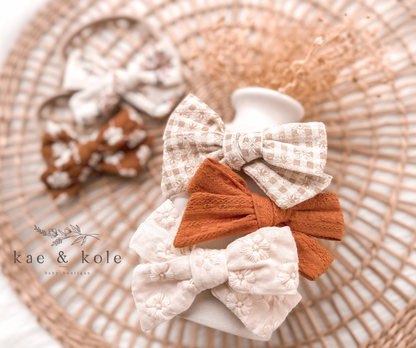 5pc Baby Bow Headbands | Neutral Fall Baby Accessories | Floral Embroidered