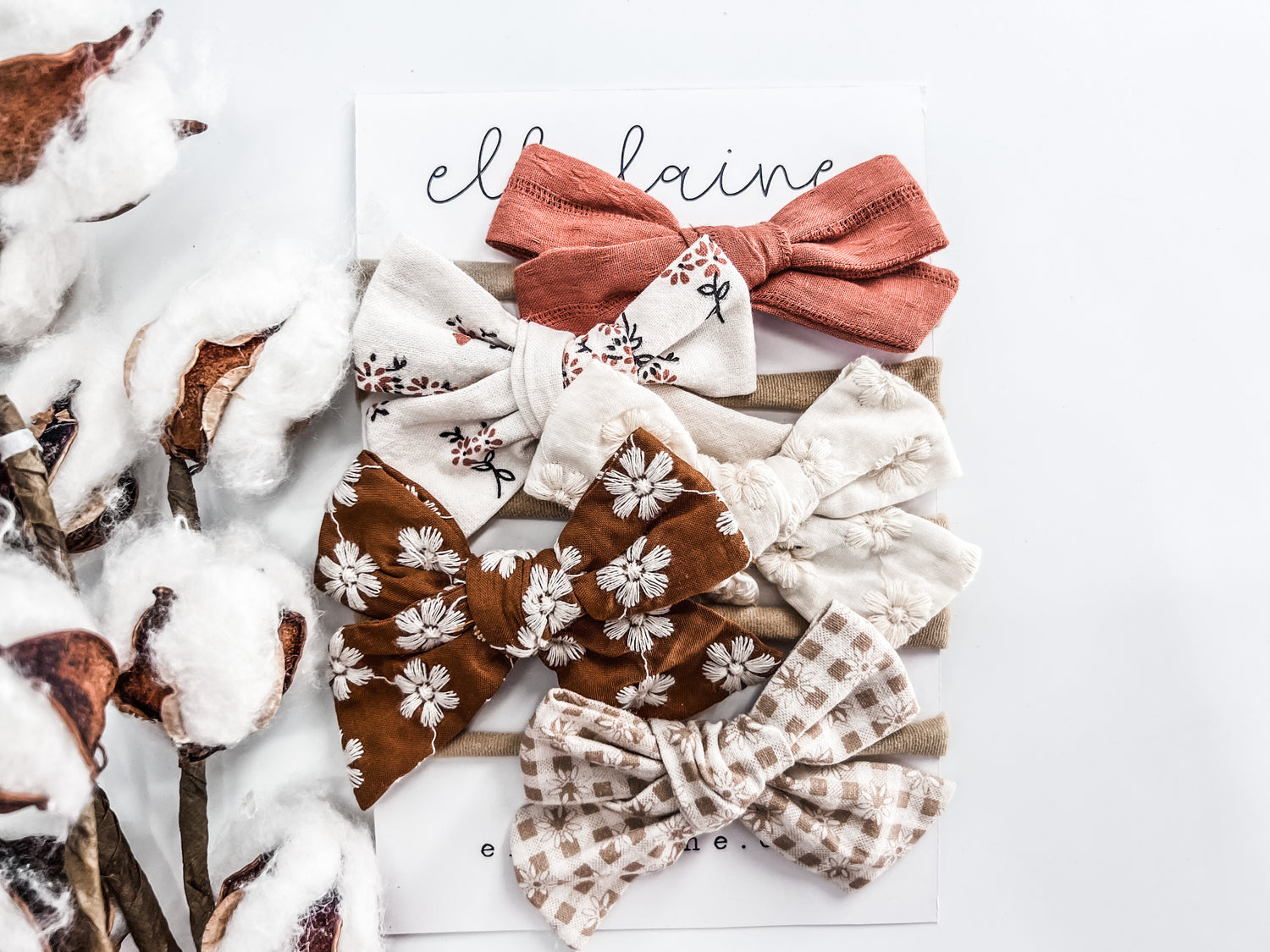 5pc Baby Bow Headbands | Neutral Fall Baby Accessories | Floral Embroidered - EllaLaine